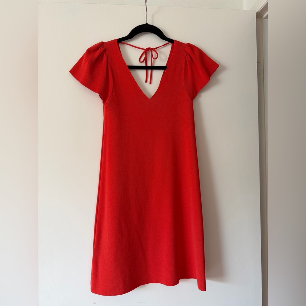 Mango Red Mini Dress with Puff Sleeves